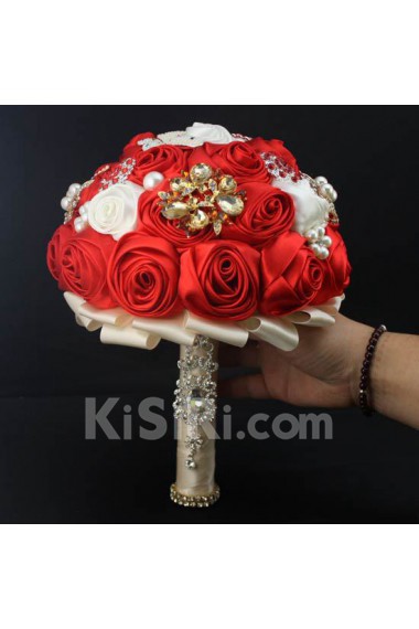 Red & White Silk Rose Wedding Bridal Bouquet