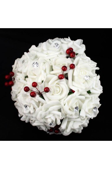 Round Shape White Satin Wedding Bridal Bouquet