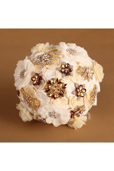 Elegant Round Shape Ivory Silk Wedding Bridal Bouquet