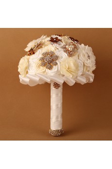 Elegant Round Shape Ivory Silk Wedding Bridal Bouquet