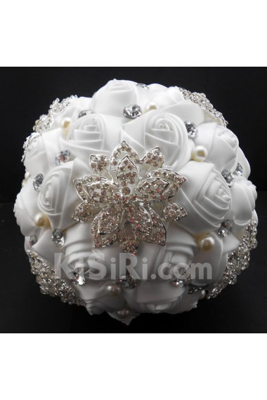 Elegant Round Shape White Silk Wedding Bridal Bouquet