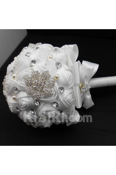 Elegant Round Shape White Silk Wedding Bridal Bouquet