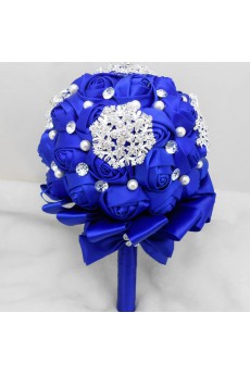 Elegant Round Shape Royal Blue Silk Wedding Bridal Bouquet