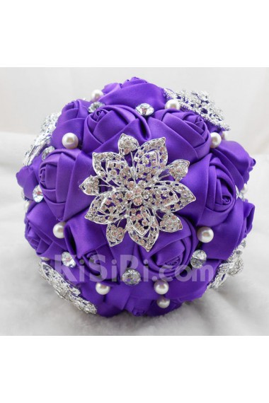 Elegant Round Shape Purple Silk Wedding Bridal Bouquet