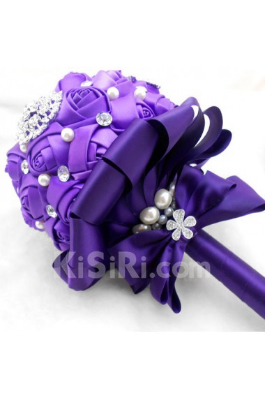 Elegant Round Shape Purple Silk Wedding Bridal Bouquet