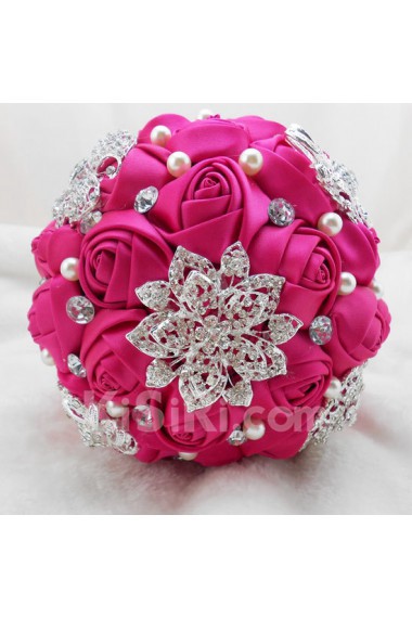 Elegant Round Shape Fuchsia Silk Wedding Bridal Bouquet