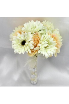 PrettRhinestones with Peal White And Orange Wedding Bridal Bouquet