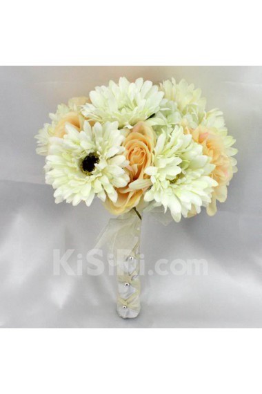 PrettRhinestones with Peal White And Orange Wedding Bridal Bouquet