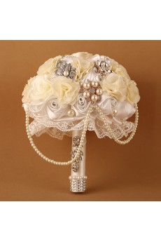 Elegant Round Shape Ivory Silk Wedding Bouquet