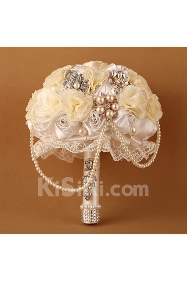 Elegant Round Shape Ivory Silk Wedding Bouquet