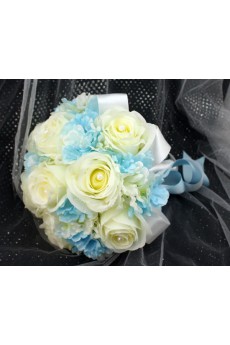 Pretty Blue And Ivory Ribbon with Peal Wedding Bridal Bouquet