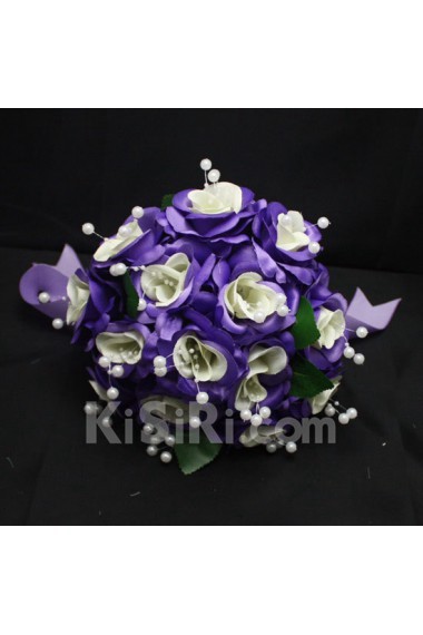 Pretty Purple And Ivory Ribbon with Peal Wedding Bridal Bouquet