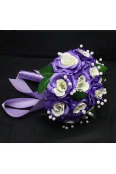 Pretty Purple And Ivory Ribbon with Peal Wedding Bridal Bouquet