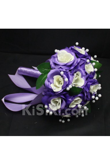 Pretty Purple And Ivory Ribbon with Peal Wedding Bridal Bouquet