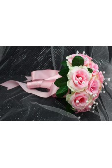 Pretty Pink And Ivory Ribbon with Peal Wedding Bridal Bouquet