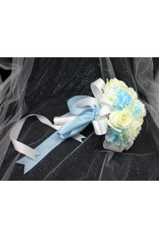 Pretty Ivory And Blue Ribbon with Peal Wedding Bridal Bouquet