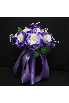 Pretty Ivory And Purple Ribbon with Peal Wedding Bridal Bouquet