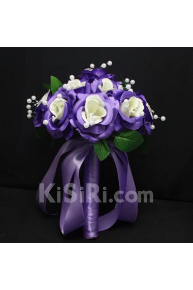 Pretty Ivory And Purple Ribbon with Peal Wedding Bridal Bouquet