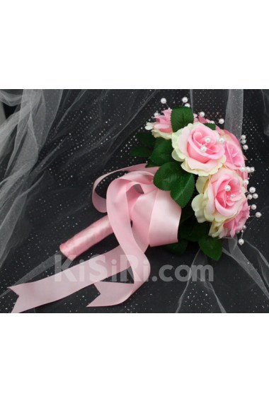 Pretty Ivory And Pink Ribbon with Peal Wedding Bridal Bouquet