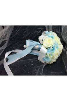 Pretty Ivory And Blue Ribbon with Peal Wedding Bridal Bouquet