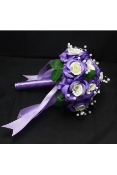 Pretty Ivory And Purple Ribbon with Peal Wedding Bridal Bouquet