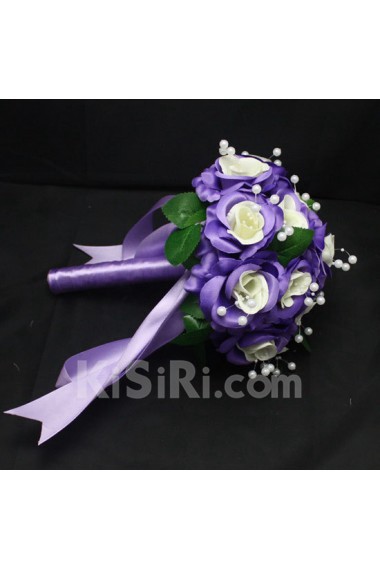 Pretty Ivory And Purple Ribbon with Peal Wedding Bridal Bouquet