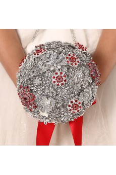 Elegant Round Shape Wedding Bridal Bouquet with Silver Diamond + Red diamond