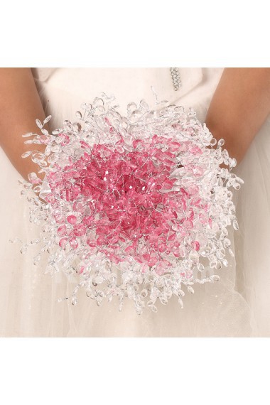 Elegant Round Shape White And Candy Pink Satin Wedding Bridal Bouquet 