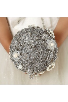 Elegant Round Shape Wedding Bridal Bouquet with Silver Diamond + Ivory Diamond