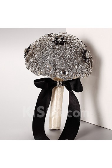 Elegant Round Shape Wedding Bridal Bouquet with Silver Diamond + Black Diamond