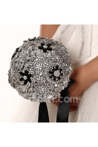 Elegant Round Shape Wedding Bridal Bouquet with Silver Diamond + Black Diamond