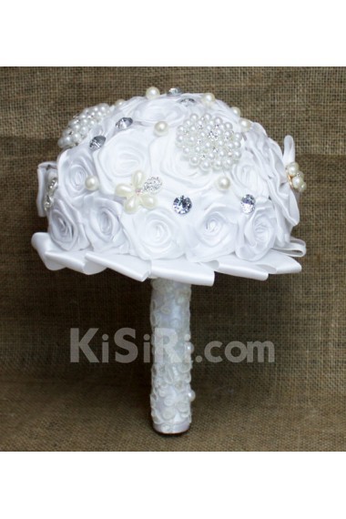 Satin with Pearl Round Shape White Wedding Bridal Bouquet