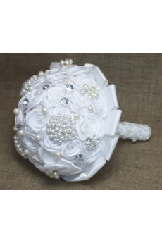 Satin with Pearl Round Shape White Wedding Bridal Bouquet