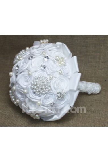 Satin with Pearl Round Shape White Wedding Bridal Bouquet