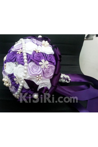 Romantic White And Purple Rhinestone Roses Wedding Bridal Bouquet