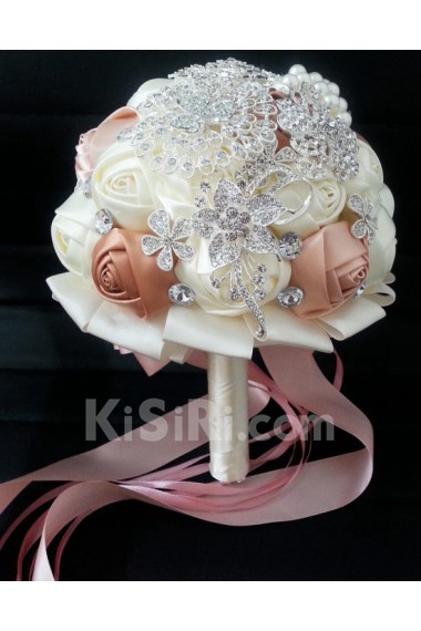 Romantic Pink And IvorRhinestone Roses Wedding Bridal Bouquet