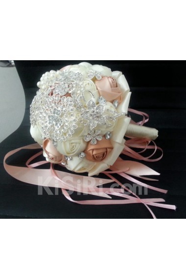 Romantic Pink And IvorRhinestone Roses Wedding Bridal Bouquet