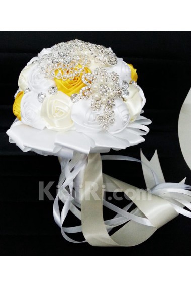 Romantic White And Yellow Rhinestone Roses Wedding Bridal Bouquet