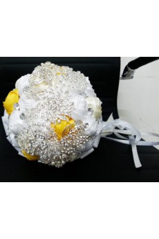 Romantic White And Yellow Rhinestone Roses Wedding Bridal Bouquet