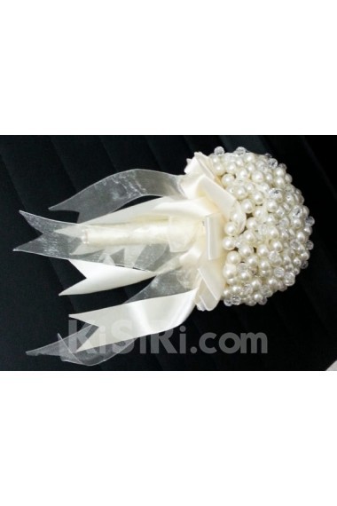 Elegant Round Shape White Silk Wedding Bouquet