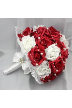 Romantic Red And White Rhinestone Roses Wedding Bridal Bouquet