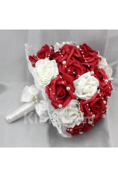 Romantic Red And White Rhinestone Roses Wedding Bridal Bouquet