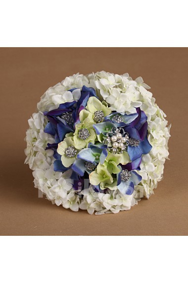 Romantic Blue And White Rhinestone Roses Wedding Bridal Bouquet