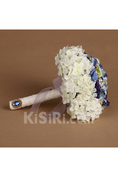 Romantic Blue And White Rhinestone Roses Wedding Bridal Bouquet