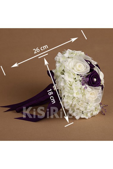 Elegant Purple And White Fabric Rhinestone Wedding Bridal Bouquet