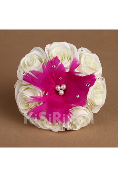 Romantic Fuchsia Rhinestone Roses Wedding Bridal Bouquet with Pearl