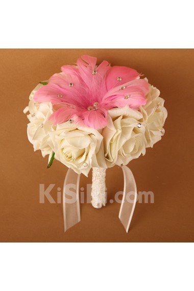 Romantic Pink Rhinestone Roses Wedding Bridal Bouquet with Pearl