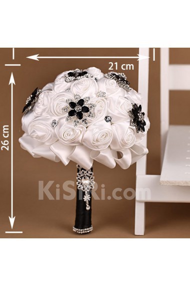 Elegant Black and White Fabric Rhinestone Wedding Bridal Bouquet