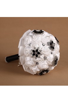 Elegant Black and White Fabric Rhinestone Wedding Bridal Bouquet