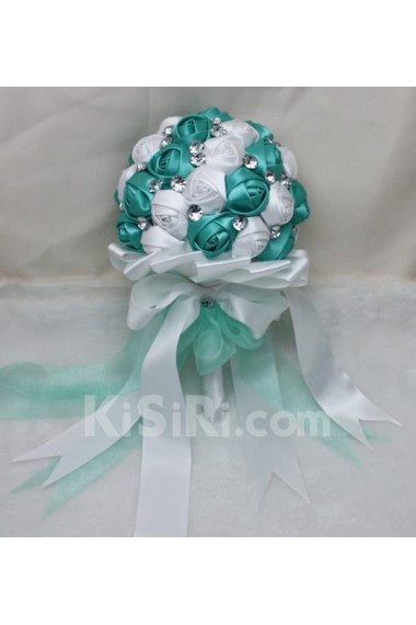 Fashion Round Shape Blue and White Fabric Wedding Bridal Bouquet with Rhinestone